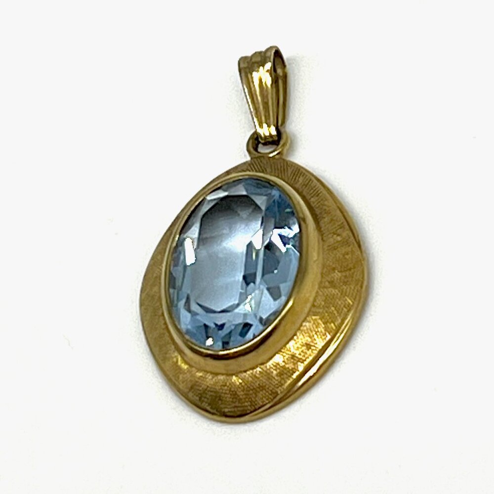 Estate Find! Blue Topaz 9kt Gold Designer Signed K&L Vintage Pendant - Picture 5 of 8